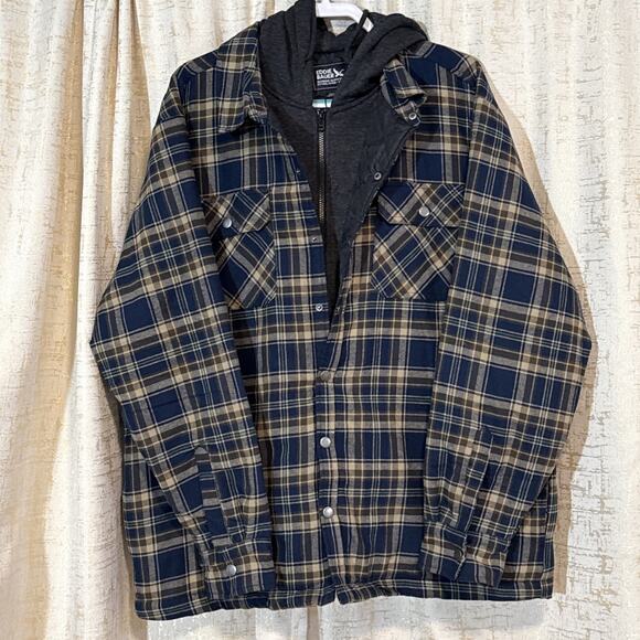 NWT Eddie Bauer Hooded Shirt Jacket Pockets Full-Zip Fleece Blue Gray Men's XL - Picture 1 of 5